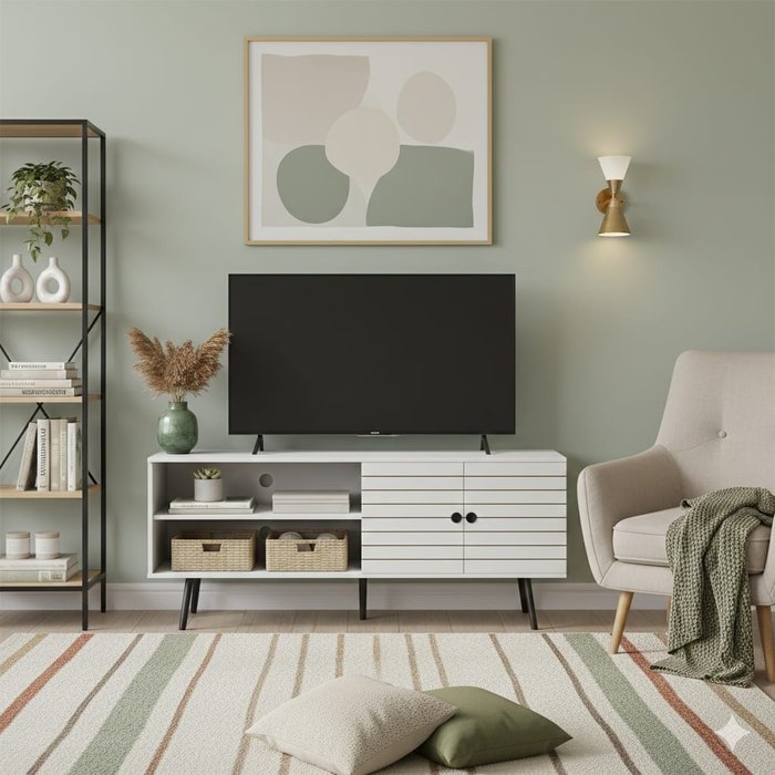 Essenza mueble tv blanco 145cm moderno hasta 65 con almacenaje