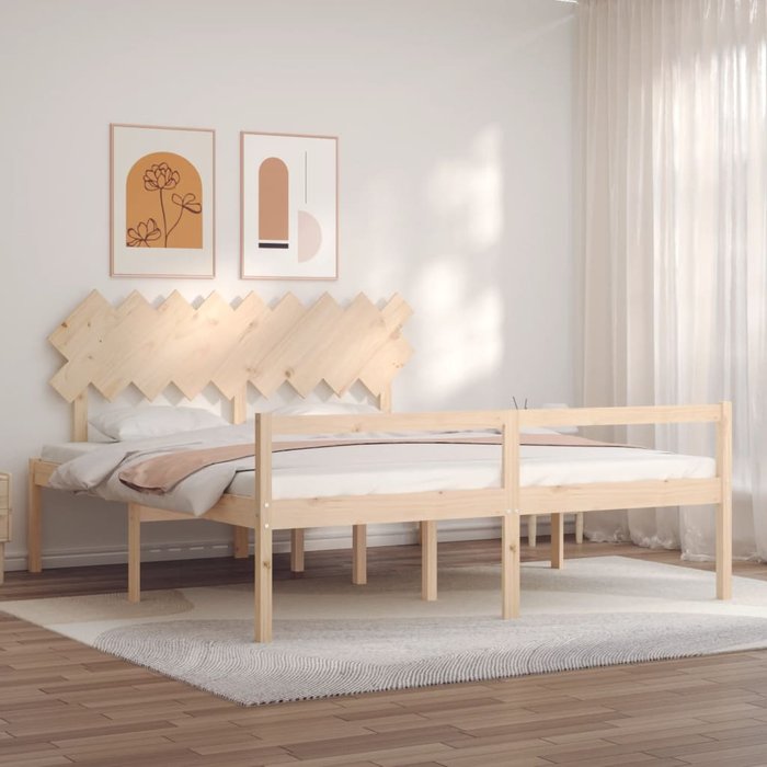 Vidaxl cama de matrimonio para personas mayores cabecero madera maciza