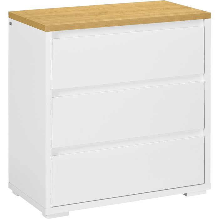 Cómoda 3 cajones blanco y madera 70x37x75cm - mueble moderno dormitorio y salón