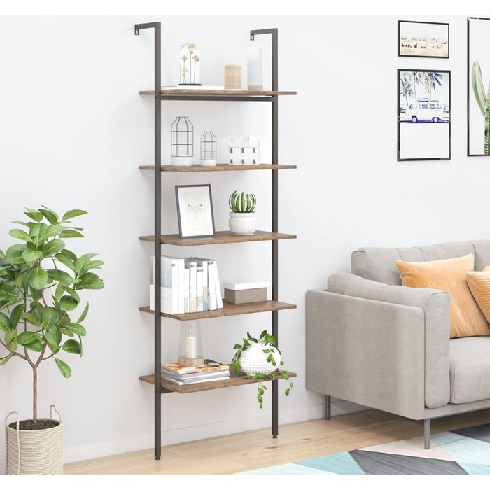 Estantería inclinada de 5 niveles, marrón oscuro y negro, 64x35x185 cm - pangivo