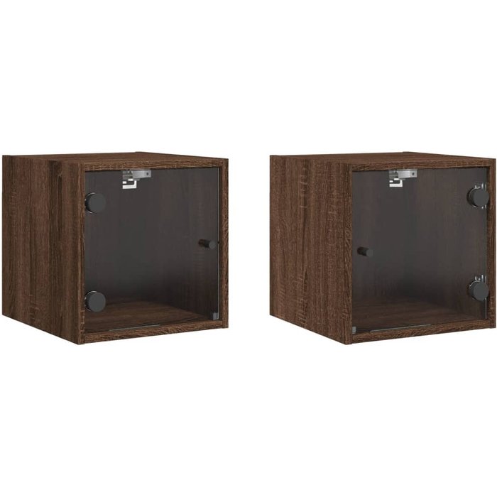 Mesitas noche con puertas vidrio 2 uds roble marrón 35x37x35 cm - comfortxl