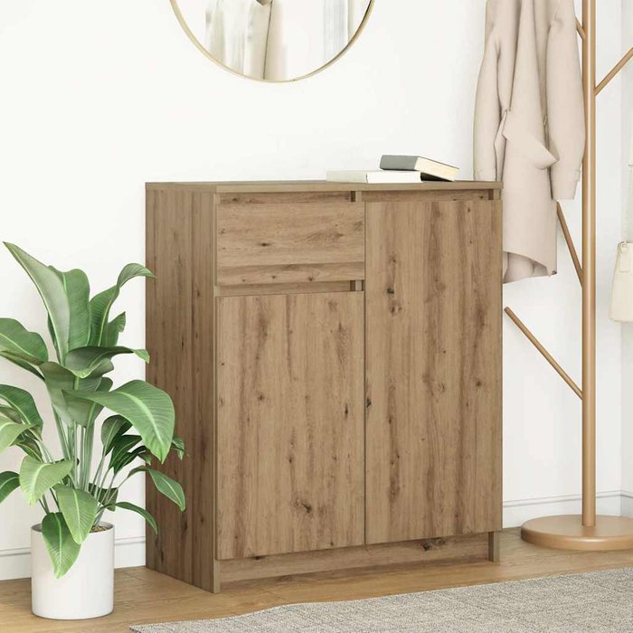 Aparador con cajón, roble artesanal, 71x35x84 cm, madera de ingeniería