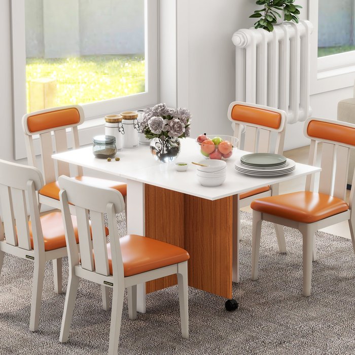 Mesa plegable blanca con ruedas, multiusos, para cocina y comedor