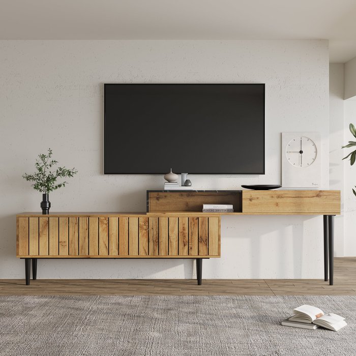 Mueble tv escandinavo - acabado mármol - negro y natural