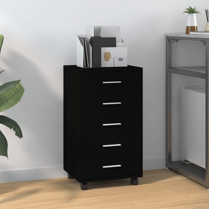 Vidaxl cajonera con ruedas madera contrachapada negro