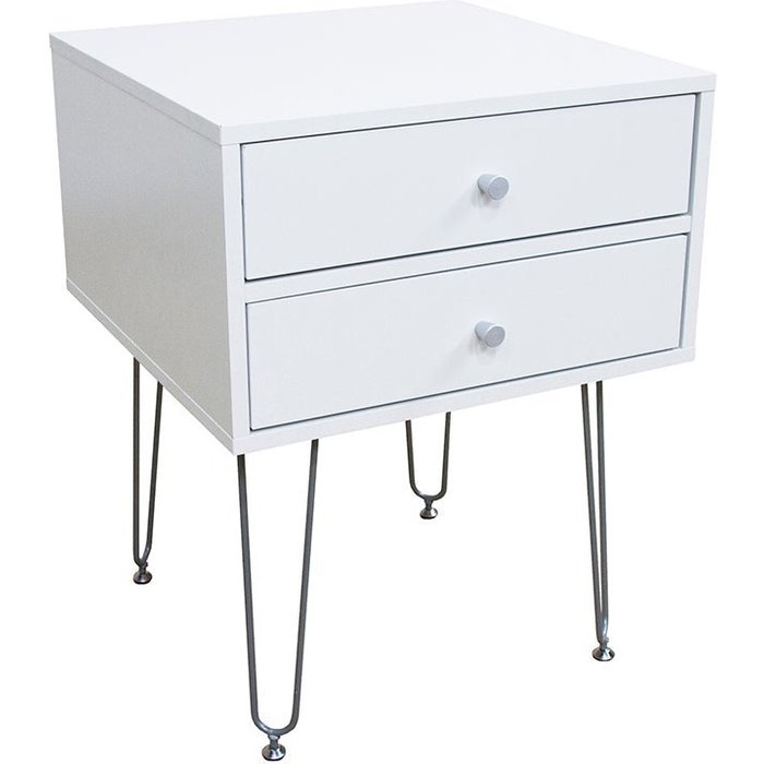 Mesita de noche arija, blanco y plata 59x45 cm