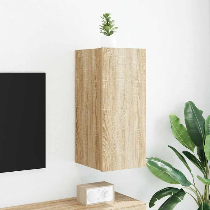 Mueble de tv de pared con luces led, roble sonoma, 30,5x35x70 cm