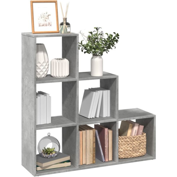 Librería divisor 3 niveles madera gris hormigón 99x29x99 cm vidaxl