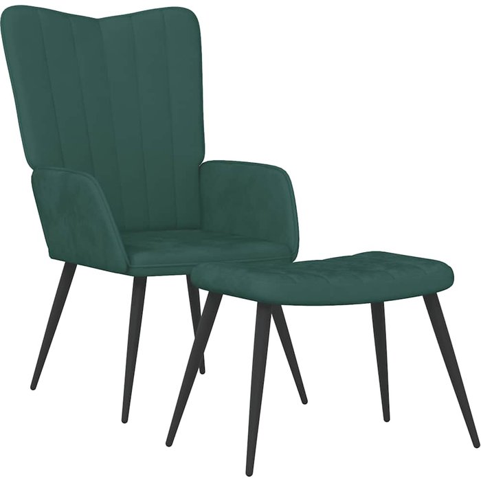 Sillón de relax | silla de relax con taburete terciopelo verde oscuro cfw28878