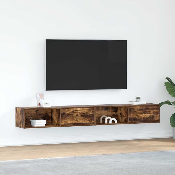 Mueble de tv de 2 piezas, roble ahumado, 100x31x25,5 cm, madera de ingeniería