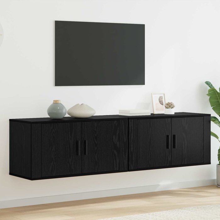 Conjunto de mueble de tv de pared de 2 piezas, roble negro, 80 x 34,5 x 40 cm