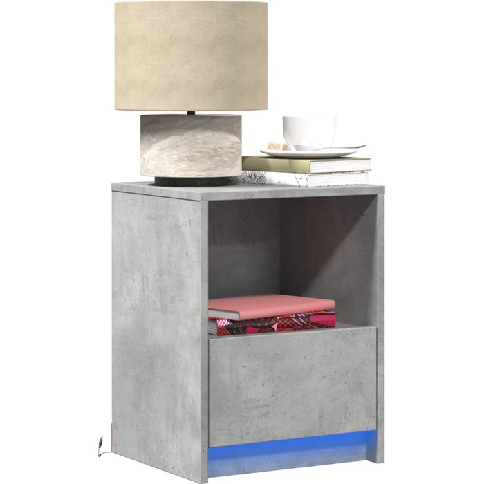 Mesitas de noche con luces led, 2 unidades, color gris hormigón.