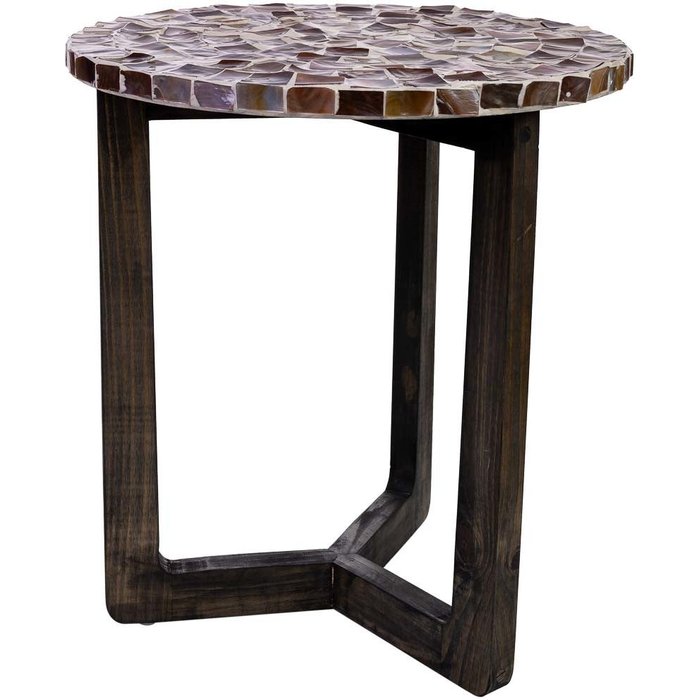 Mesa auxiliar de madera y capiz marrón d40x45h cm