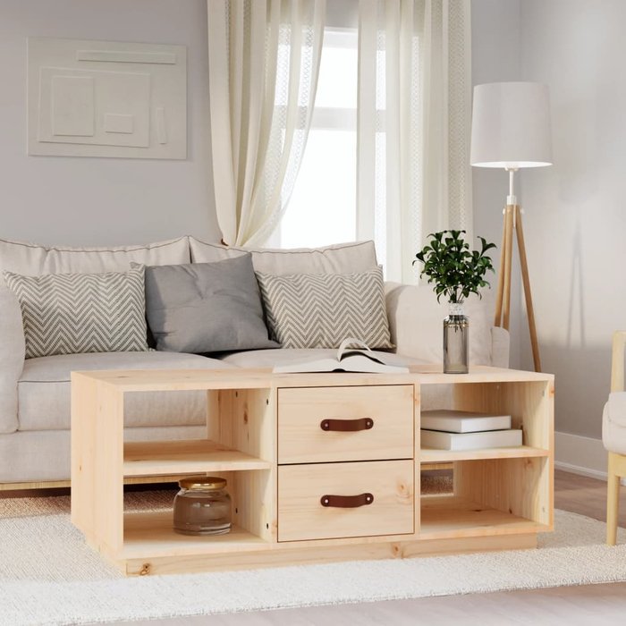 Mesa de centro de 100x50x41 cm, madera maciza de pino.