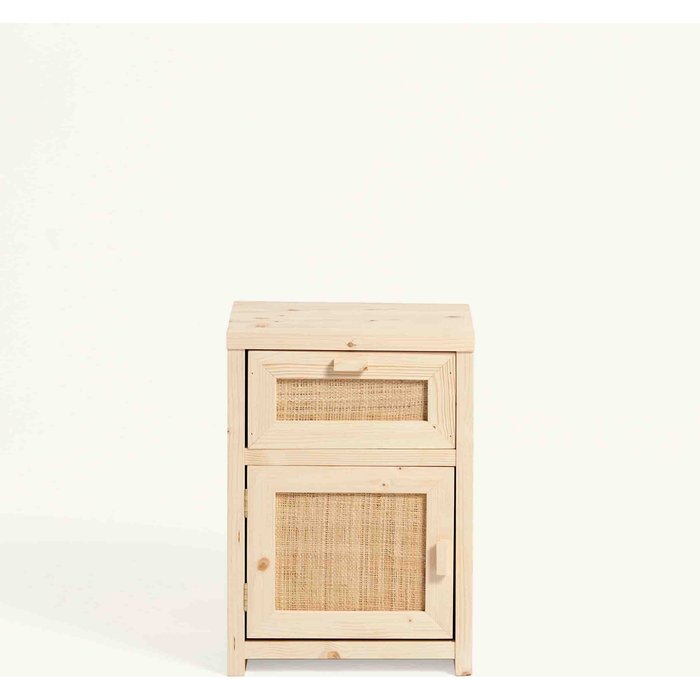 Marnie mesa de noche de madera y trenzado de rafia en color beige hannun