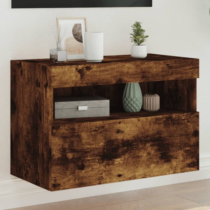Maison exclusive - mueble de tv de pared con luces led roble ahumado 60x30x40 cm