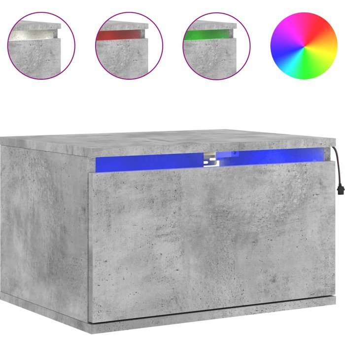 Mesita de noche de pared con luces led gris hormigón - comfortxl