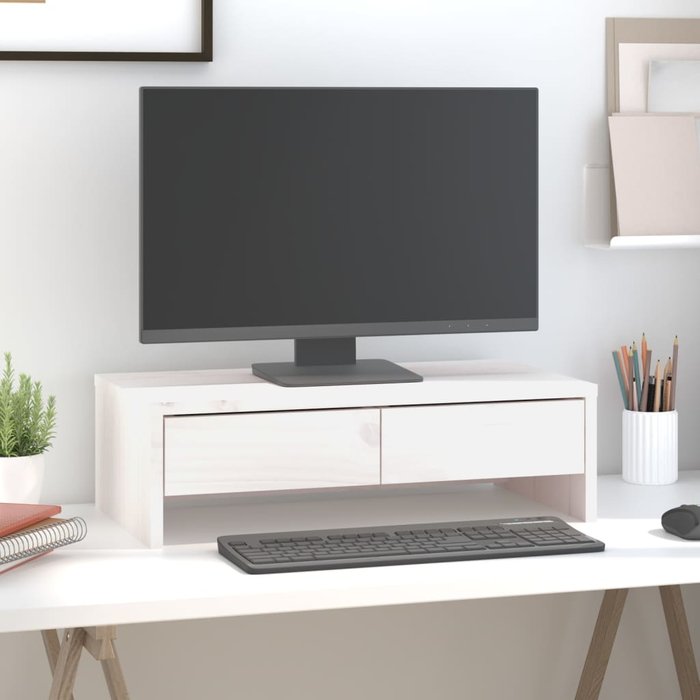 Soporte para monitor blanco de 50x27x15 cm, madera maciza de pino.