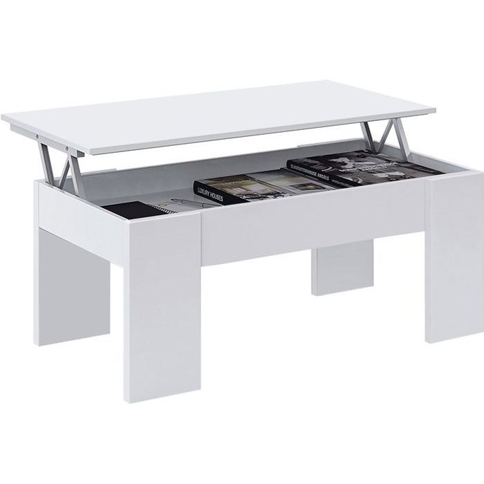 Mesa centro elevable, color blanco artik, medidas: 100x50x45 cm