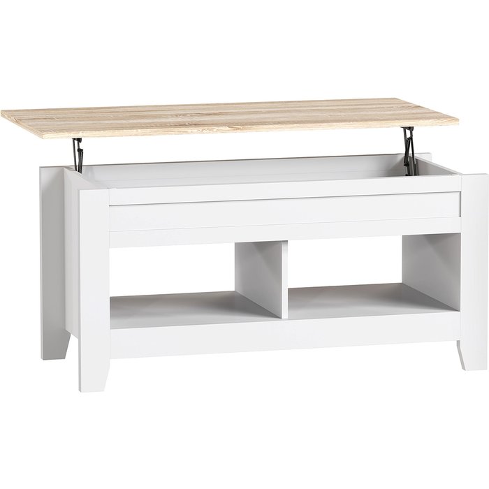 Mesa centro elevable homcom melamina de madera blanco y natural 105x50x49 cm