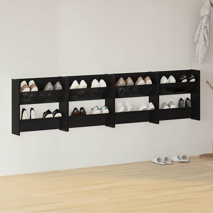 Zapateros de pared, 4 unidades, negro brillante, 60x18x60 cm