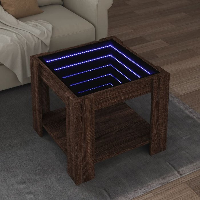 Mesa de centro y led madera ingeniería marrón roble 53x53x45 cm