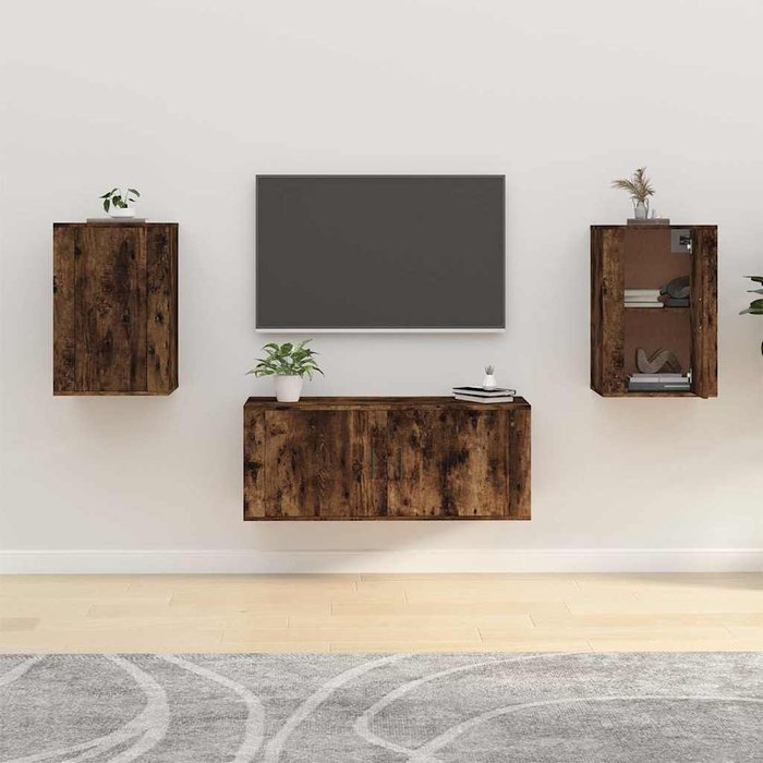 Mueble de tv de pared de 2 piezas, roble ahumado, 40x34,5x60 cm