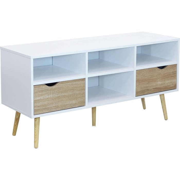 Mueble de tv de madera con 2 cajones y 4 estantes adrien
