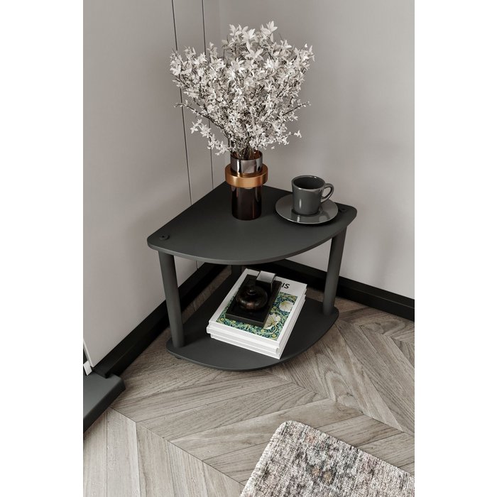 Estantería de esquina negra con dos estantes - diseño moderno premium