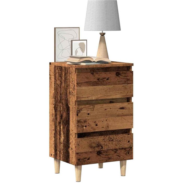 Mesita de noche, madera envejecida, 40x35x69 cm, madera de ingeniería.
