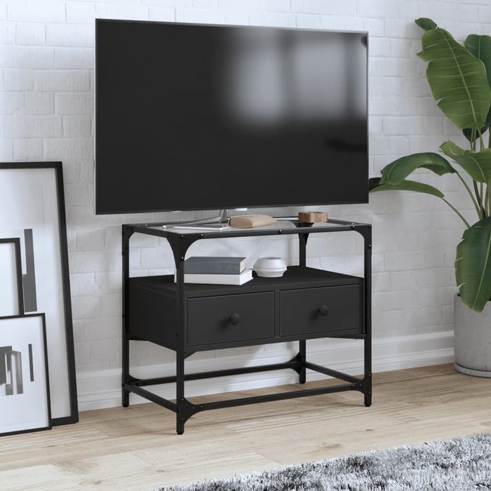 Vidaxl mueble tv tablero cristal madera ingeniería negro 60x35x51 cm