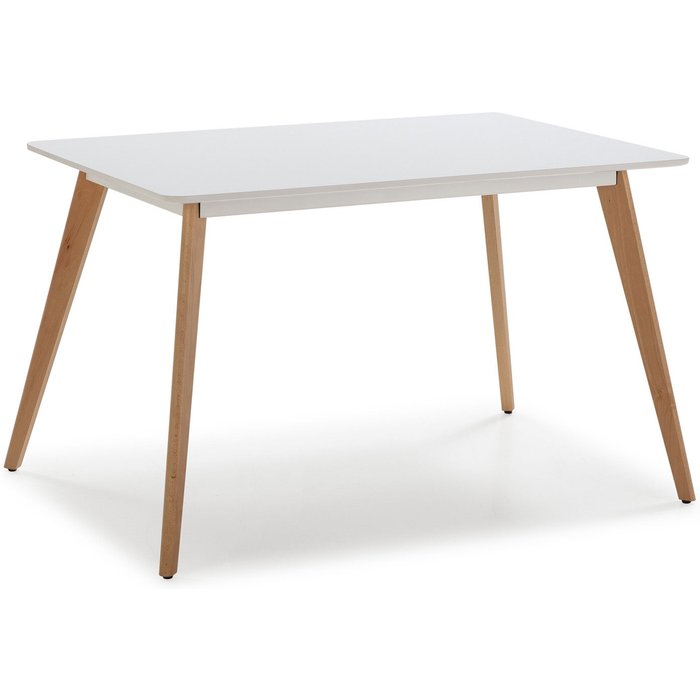Mesa de comerdor aroa 120x80 cm blanco, patas de madera de haya, 120 x 80 cm