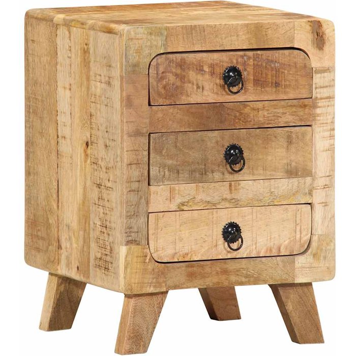 Mesita de noche de madera maciza de mango rugosa 37x32x50 cm
