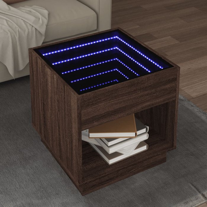 Mesa de centro con infinity led marrón roble 50x50x50 cm vidaxl