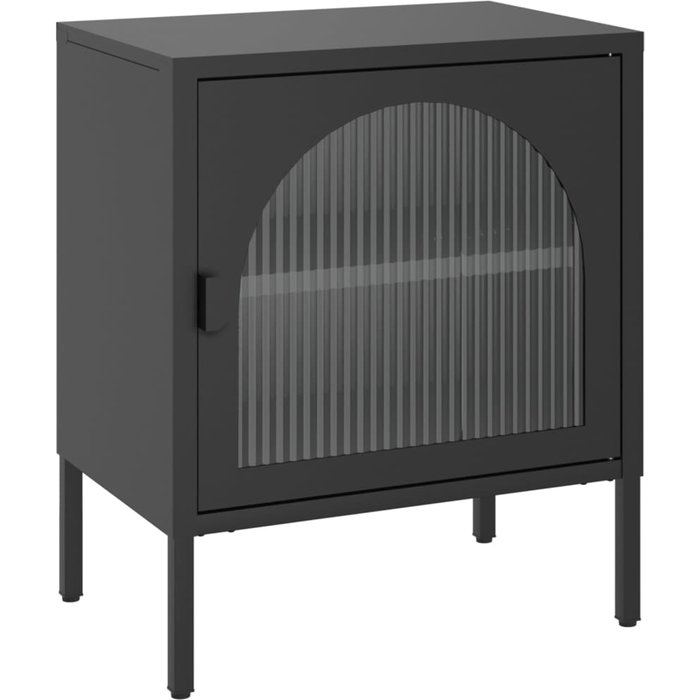 Mesita de noche,mesilla de noche vidrio y acero negro 50x35x60 cm cfw20637