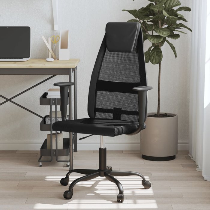 Silla de oficina altura ajustable tela malla y cuero pe negro