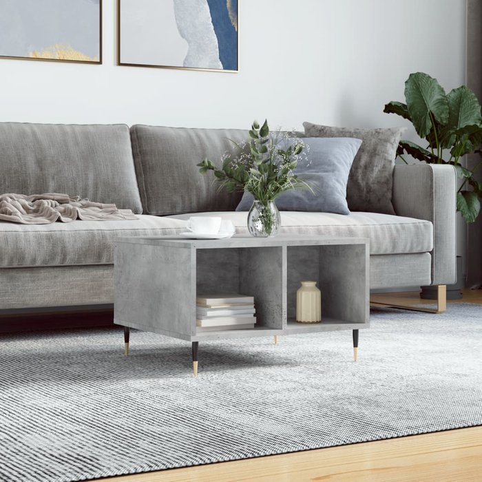 Mesa de centro, gris hormigón, 60x50x36,5 cm, madera de ingeniería.