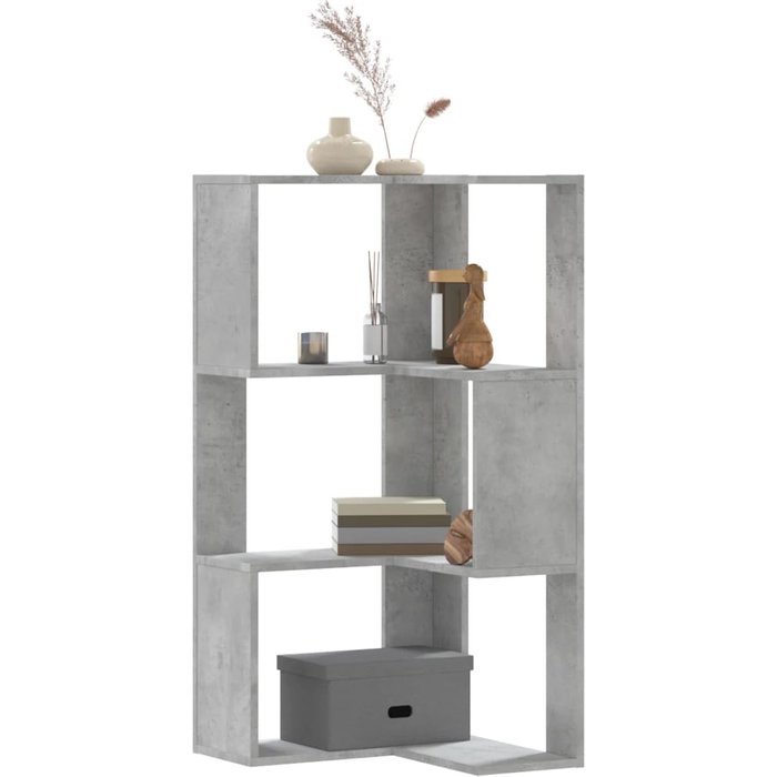 Librería esquinera de 3 niveles madera contrachapada de hormigón gris