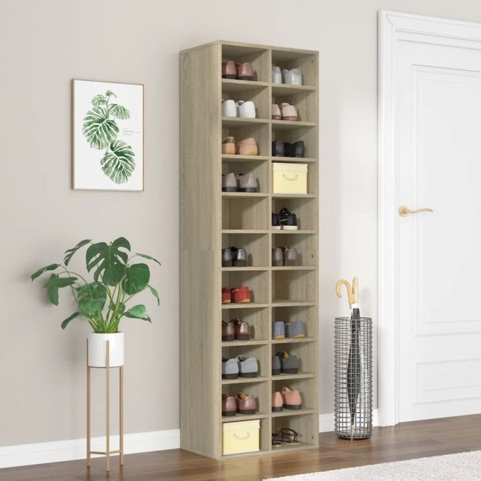 Vidaxl mueble zapatero de madera contrachapada color roble 54x34x183cm