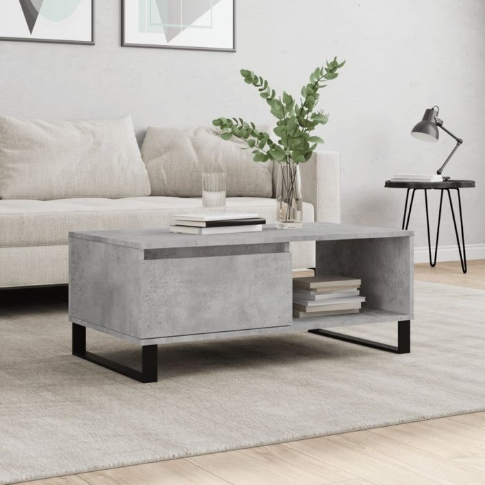 Vidaxl mesa de centro madera contrachapada gris hormigón 90x50x36,5 cm
