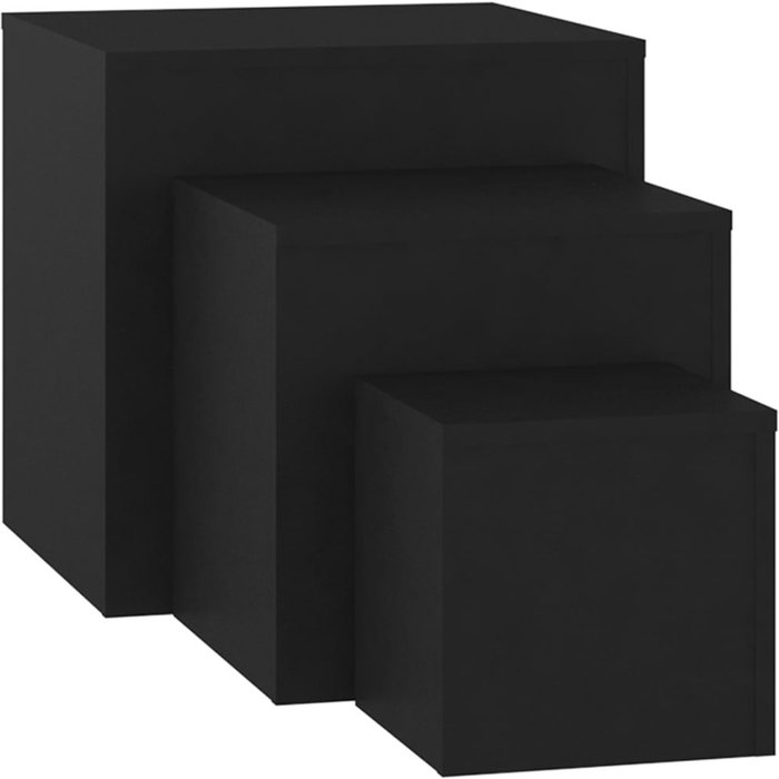 Mesitas auxiliares 3 uds madera contrachapada negro - comfortxl
