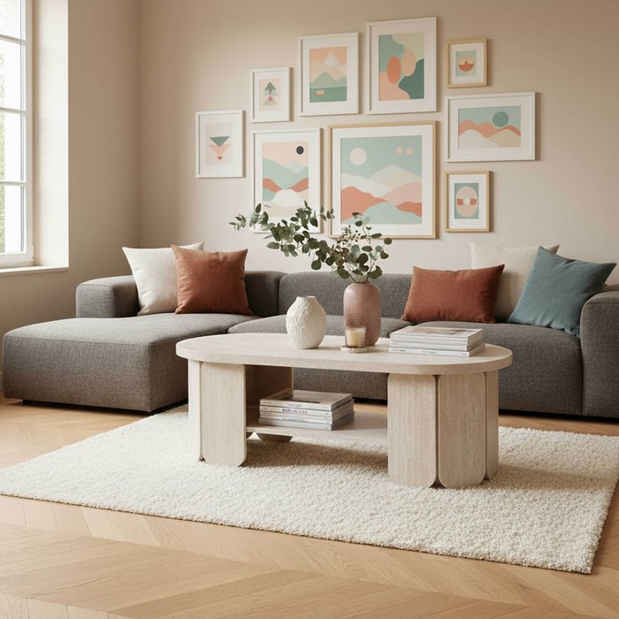 Mesa de centro de mdf con efecto melamina madera blanca