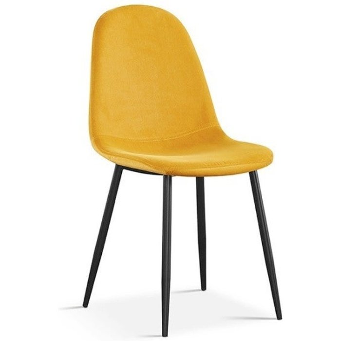 Silla boï – terciopelo amarillo – patas de metal negro – estilo moderno