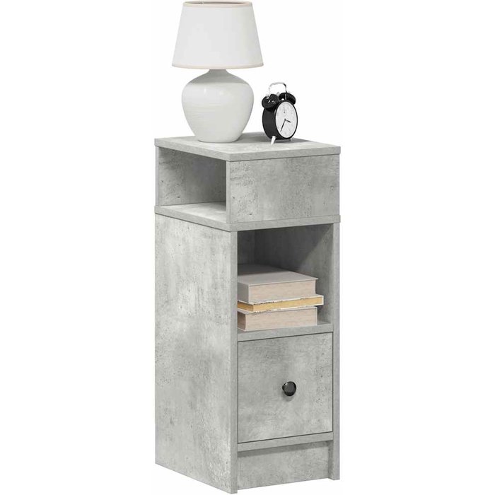 Mesita de noche con cajón, gris hormigón, 25x31x66 cm
