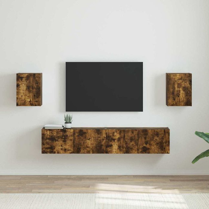 Mueble de tv de pared, 2 piezas, roble ahumado, 30 x 31 x 40 cm