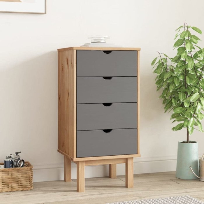 Vidaxl cajonera otta madera maciza de pino marrón y gris 45x39x90 cm