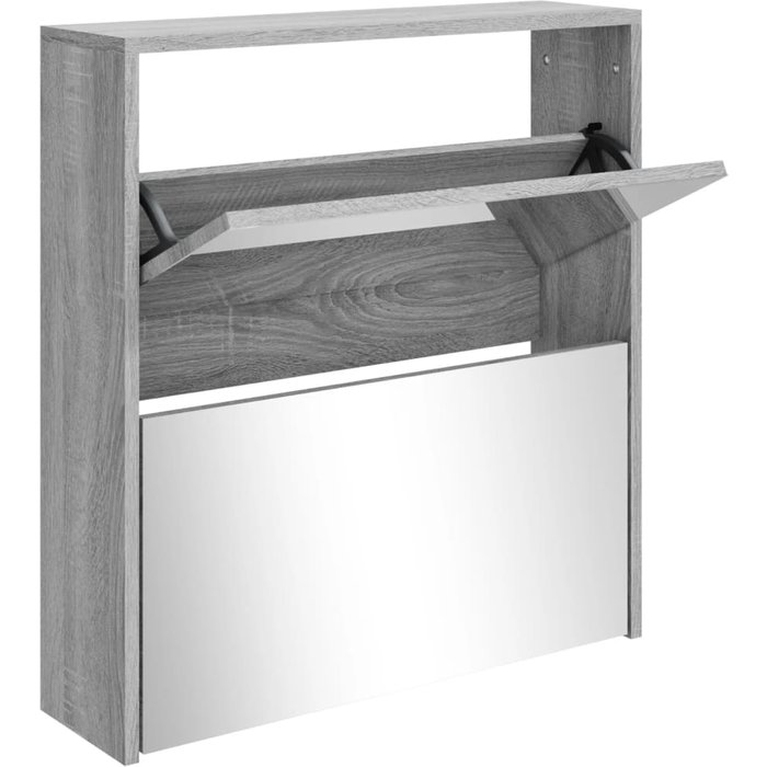 Mueble zapatero con espejo 2 niveles gris sonoma 63x17x67 cm - comfortxl