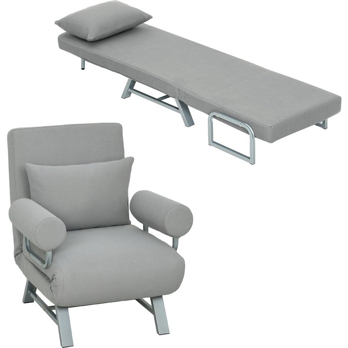 Sofá cama 3 en 1 con respaldo ajustable 5 niveles - gris claro 73x74x81cm