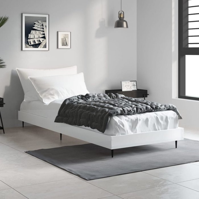 Estructura de cama de madera contrachapada 75x190 cm blanco brillo