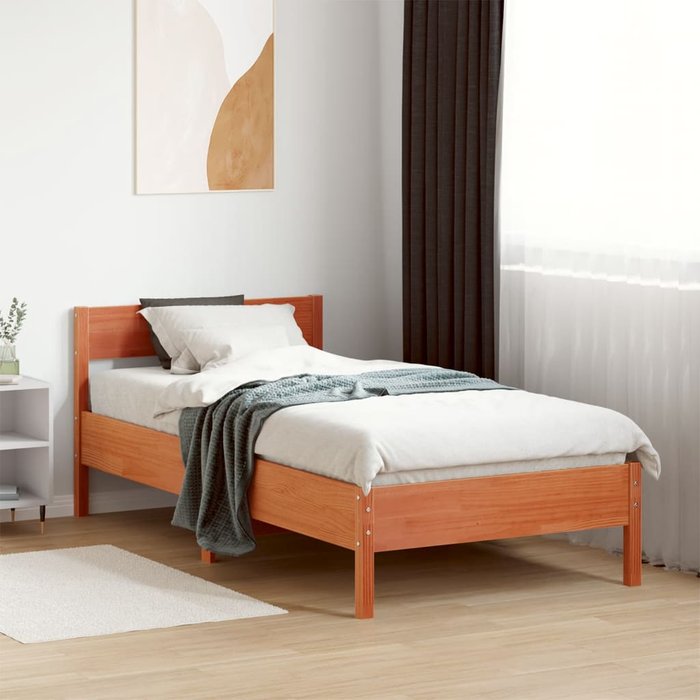 Estructura de cama con cabecero encerado marrón 75x190 cm madera de pino